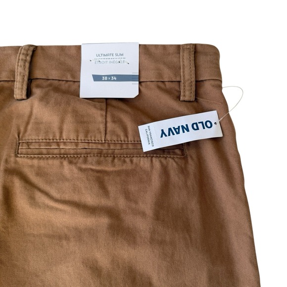NWT Old Navy Ultimate Slim Pants Brown Cotton Chino Minimalist Men's 38x34 - Picture 5 of 11